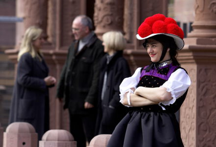 Black Forest Girl in front of the Freiburg Munster